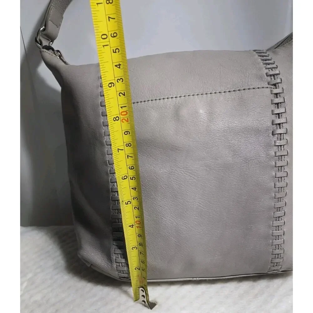 Tommy Bahama Gray Leather Hobo Shoulder Bag Whipstitch Zip Purse